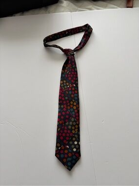 Marks & Spencer Black Silk Tie with Multicolor Polka Dots